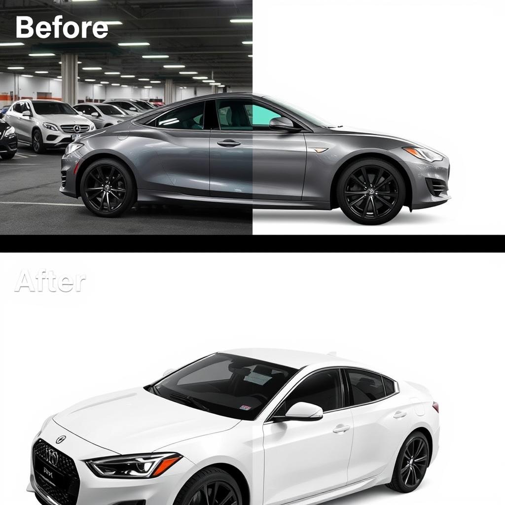 Car background replacement service showing before and after