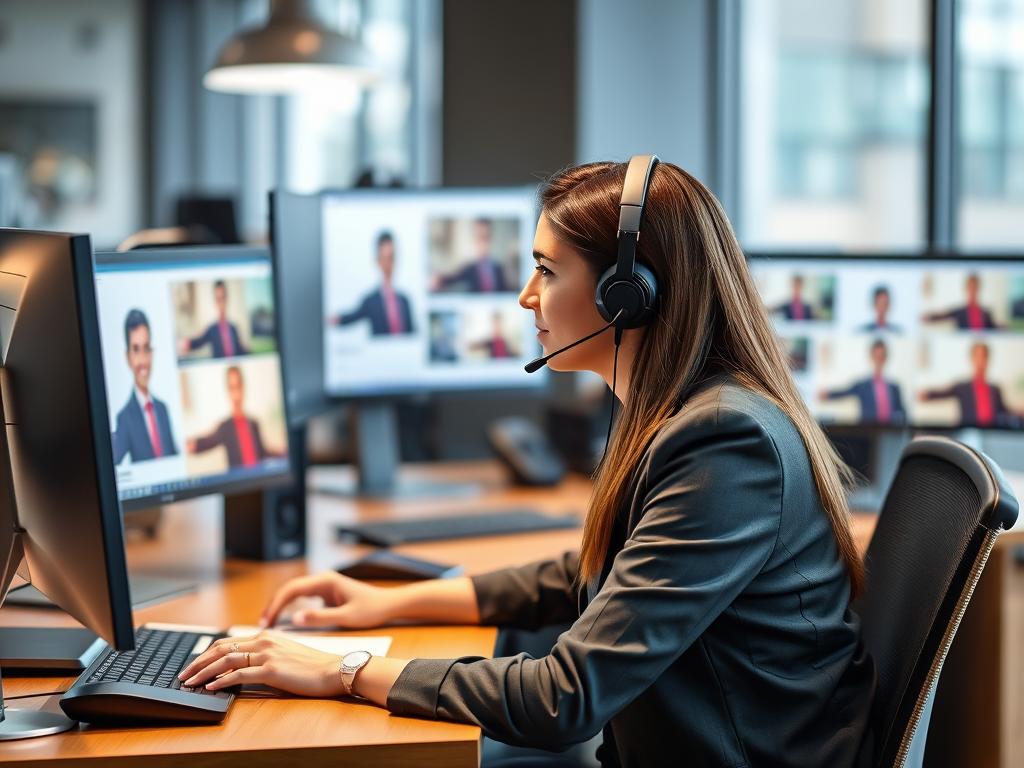 Customer service representative answering questions about bulk photo editing service