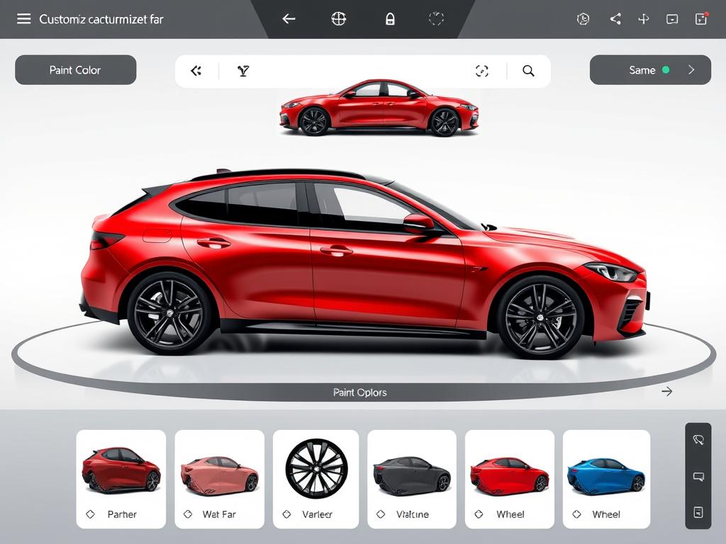 Virtual car customization showing same vehicle in different colors