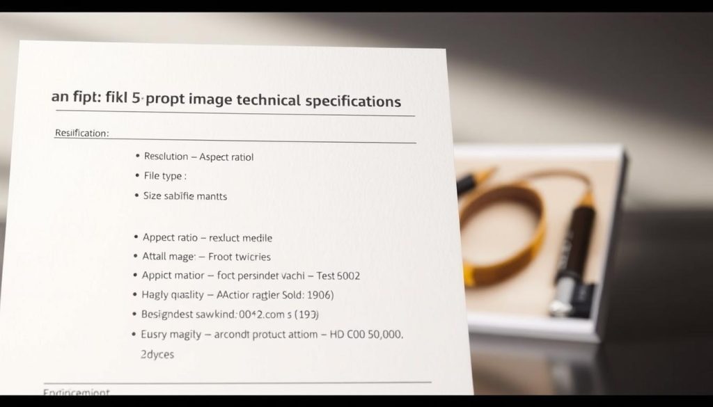 A sleek, modern Amazon product image technical specifications sheet, illuminated by soft, directional lighting. The foreground features a clean, minimalist layout with key image parameters such as resolution, aspect ratio, file type, and size requirements. The middle ground showcases a high-quality product image, captured at a slight angle to highlight texture and depth. The background has a subtle, neutral gradient, creating a professional, ecommerce-ready aesthetic. The overall mood is one of clarity, precision, and attention to detail - reflecting the exacting standards of Amazon's image guidelines.
